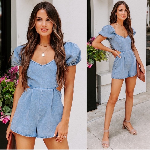 BlueBlush Cutout Shorts Romper - Picture 1 of 8